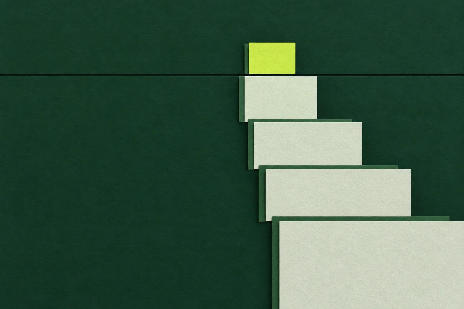 Stepped paper blocks crossing a horizontal registration threshold, with the triggering block highlighted