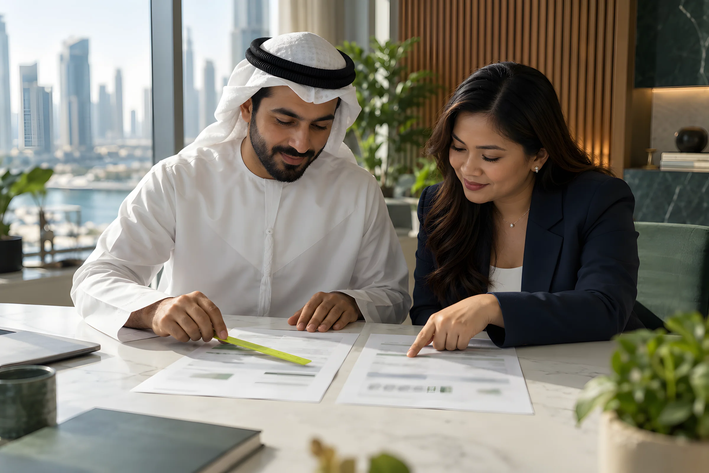 Two accountants matching bank statement lines against ledger entries